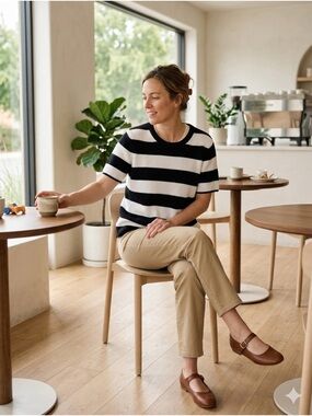 Banana Republic Nautical Striped Ribbed Knit Short Sleeve Sweater